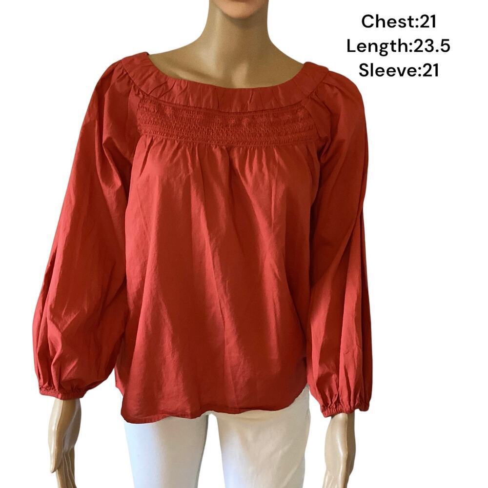 Maeve Jessie Smocked Swing Blouse balloon sleeve 100% cotton sz Small orange